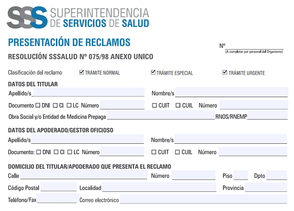 Los solicitantes deben completar el Formulario de reclamo de la Superintendencia de Salud